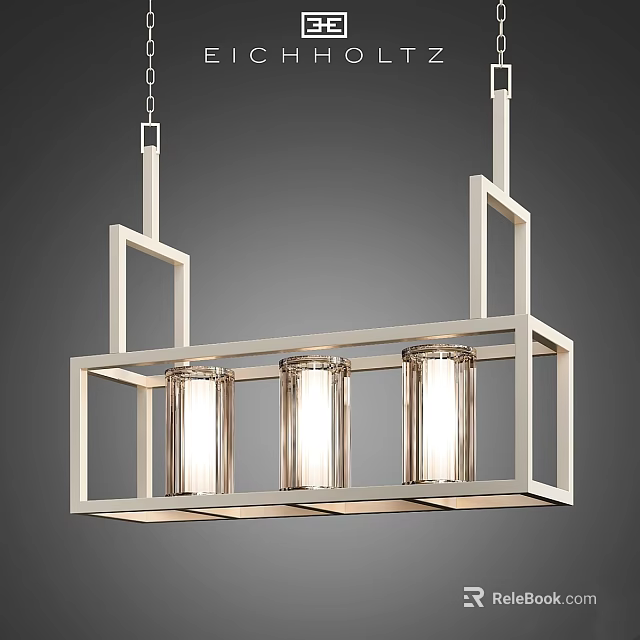 Contemporary Rectangular Metal Frame Chandelier With Three Glass Shades For Interior Lighting 3d model