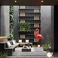 Outdoor Sofa with Cushions Green Plants Flamingo Decor and Pebble Floor in Courtyard