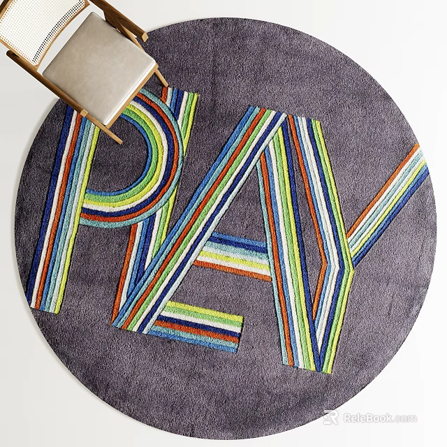 Round Rug With Colorful Striped PLAY Letter Design For Home Decor 3d model 