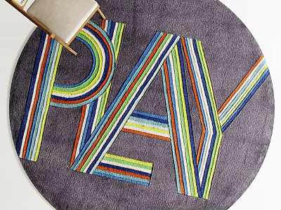 Round Rug With Colorful Striped PLAY Letter Design For Home Decor 3d model