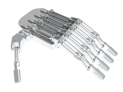 Mechanical Robotic Hand Featuring Articulated Metal Fingers And Joint Structures 3d model
