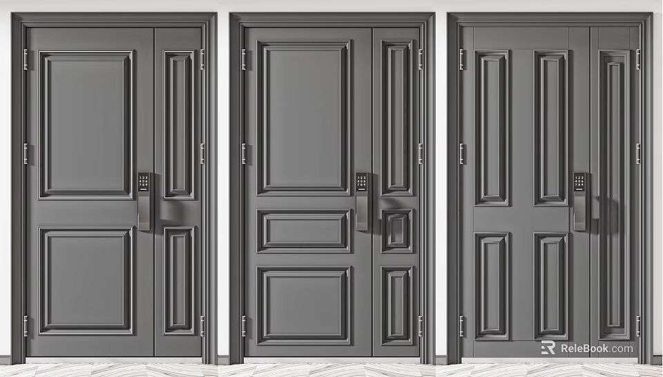 Dark Modern Parent Child Door with Panel Design for Home Interior Decor 3d model 
