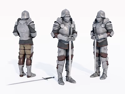 Game And Movie Character Medieval Knight In Armor With Sword Different Poses 3d model