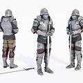 Game And Movie Character Medieval Knight In Armor With Sword Different Poses