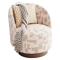 Elegant Floral Bird Pattern Accent Chair With Decorative Pillow And Throw Blanket