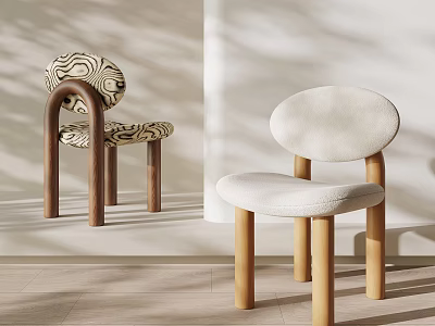 Modern Dining Chairs With Zebra Pattern And Cream Colored Seat And Wooden Legs 3d model