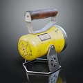 Vintage Yellow Equipment With Wooden Handle And Metal Frame Stand Base