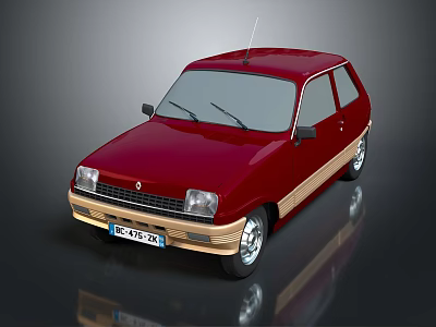 Red Vintage Compact Car With Two Tone Body And Classic Design Elements 3d model
