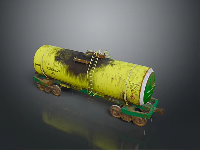 Yellow Tanker Wagon With Green Ladder And Dirty Surface On Gray Background 3d model