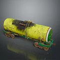 Yellow Tanker Wagon With Green Ladder And Dirty Surface On Gray Background