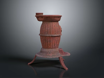 Antique Red Three Tiered Tripod Vessel With Carved Patterns And Decorative Design 3d model