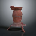 Antique Red Three Tiered Tripod Vessel With Carved Patterns And Decorative Design