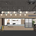 Modern Dessert Shop Interior With Wooden Counter Display Cases And Pendant Lights