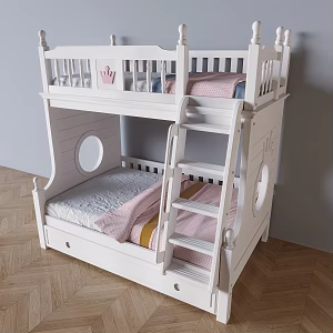 Solid Wood Cream Upper and Lower Bed Children's High and Low Bunk Bed 3d model