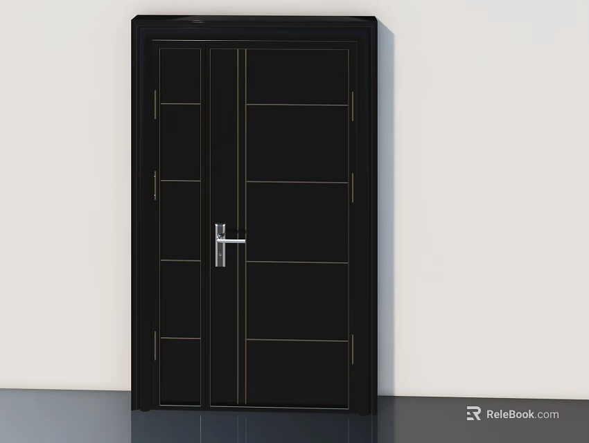 Modern Black Swing Door With Glass Panel Design And Silver Handle 3d model 
