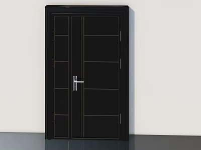 Modern Black Swing Door With Glass Panel Design And Silver Handle 3d model