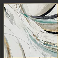 Elegant Modern Abstract Painting With Flowing Teal Gold And Black Curved Lines