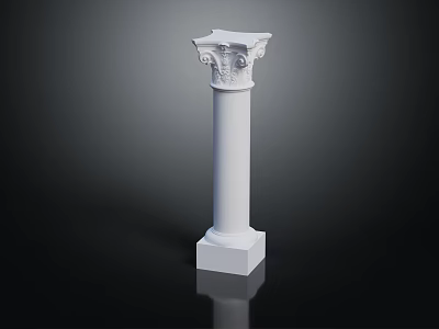 White Classical Roman Column With Carved Capital Cylindrical Shaft Square Base And Reflective Surface 3d model