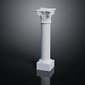 White Classical Roman Column With Carved Capital Cylindrical Shaft Square Base And Reflective Surface