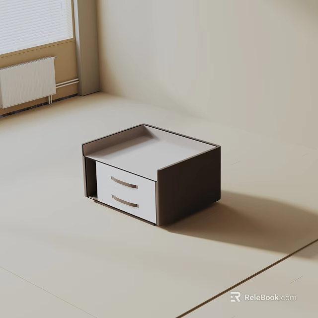 Modern Minimalist Side Table with Two Drawers and Metal Handles for Living Room 3d model 