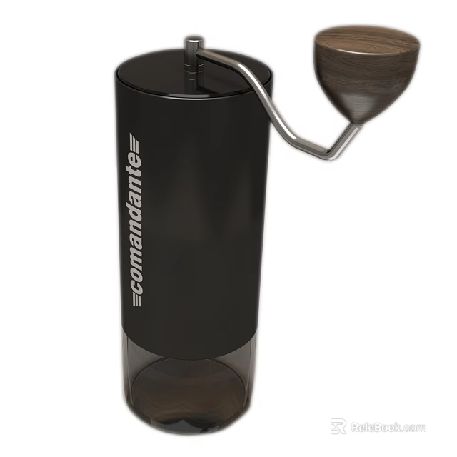 Black Manual Coffee Grinder Kitchen Appliance With Wooden Handle And Transparent Base 3d model 