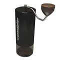 Black Manual Coffee Grinder Kitchen Appliance With Wooden Handle And Transparent Base