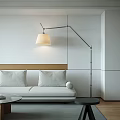 Modern Living and Dining Room With White Sofa Wooden Coffee Table Floor Lamp and Plant