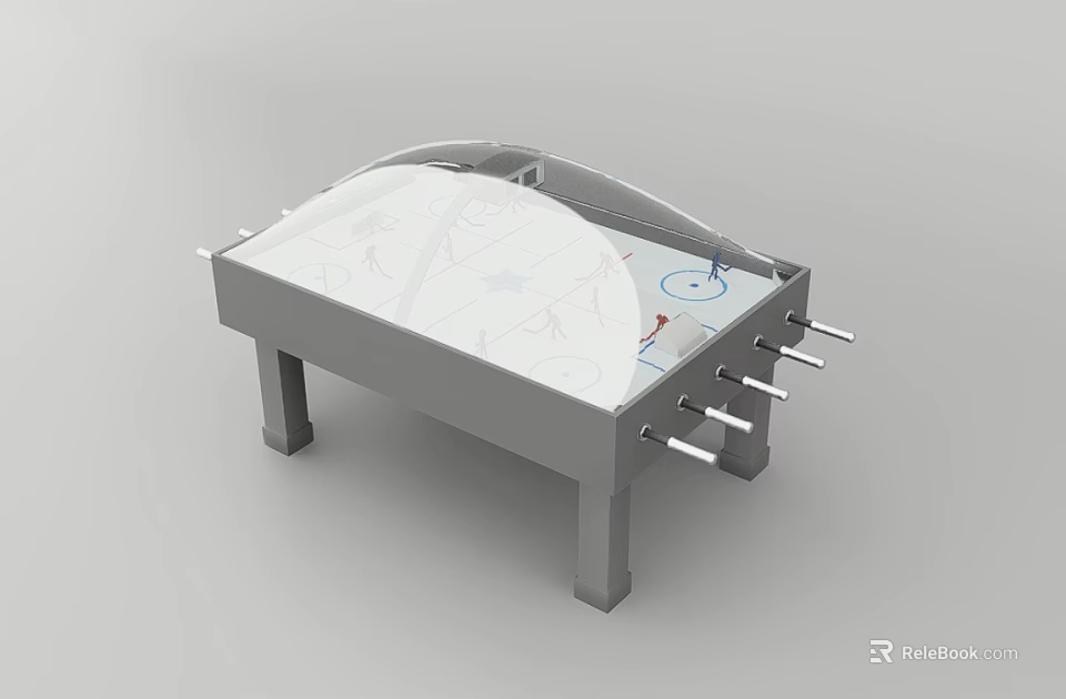 Air Hockey Entertainment Table With Transparent Cover And Tabletop Design Including Paddles And Pucks 3d model 