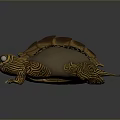 Turtle With Orange And Brown Patterned Shell Striped Head And Limbs 3D Rendered 3d model