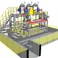 Industrial Equipment With Multiple Valves Pipes Yellow Railings And Platform Structure