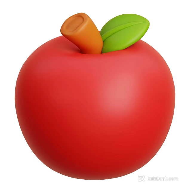 Fresh Red Apple With Orange Stem And Green Leaves On White Background 3d model 