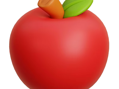 Fresh Red Apple With Orange Stem And Green Leaves On White Background 3d model
