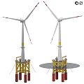 Yellow Offshore Wind Power Platform With Blue Container And Turbine 3d model