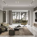 Modern Living Dining Area Interior With Floor to Ceiling Windows TV Wall and Natural View