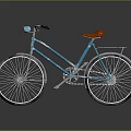 Blue Bicycle with Red Seat Silver Wheels and Rear Rack on Dark Background