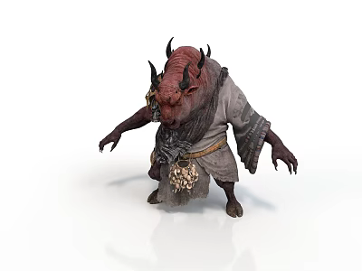Mythical Fantasy Animal With Red Horned Head Tattered Clothing And Sharp Claws Standing 3d model