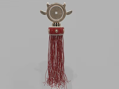 Metal Circular Decorative Ornament Set with Red Tassel and Leather Accents 3d model