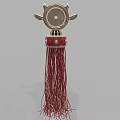 Metal Circular Decorative Ornament Set with Red Tassel and Leather Accents