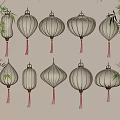 Traditional Chinese Decorative Hanging Lanterns Yellow White Round Polygon Shapes with Red Tassels