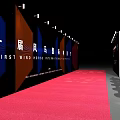 Red Carpet Event Setup With Bright Stage Lights And Rope Barriers 3d model