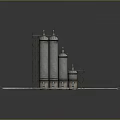 Large Scale Industrial Equipment With Tall Towers Metal Frames And Pipes