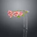 Pink Roses With Green Leaves Placed On Transparent Acrylic Stand
