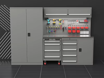 Public Facility Tool Storage Workbench With Pegboard Tools Drawers And Wheels 3d model