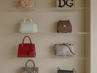 Fashionable Handbags Displayed On Shelves With Various Colors And Stylish Designs 3d model