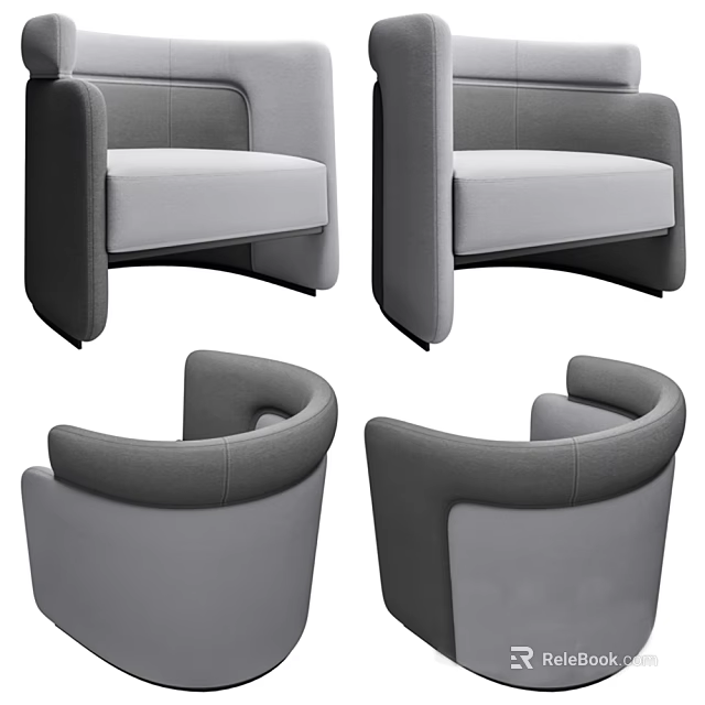 Modern Single Sofa Multi Angle View with Gray Upholstery and Comfortable Armrest Design 3d model 