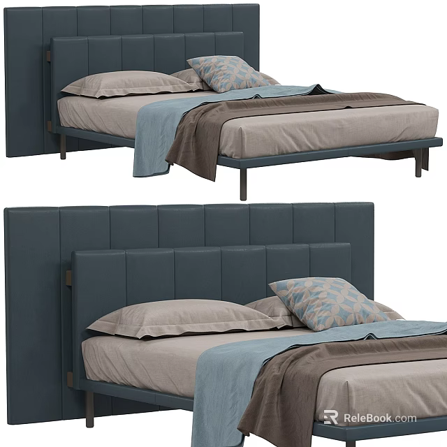 Upholstered Double Bed With Tufted Headboard Soft Pillows And Layered Blankets 3d model