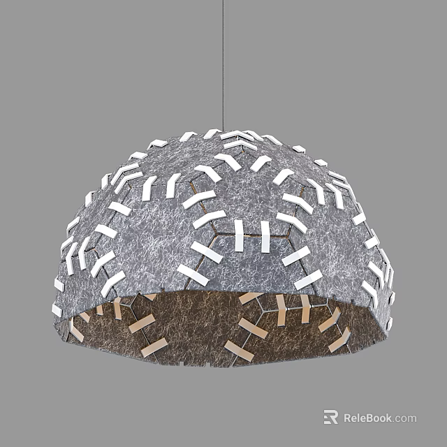 Modern Dome Shaped Gray Felt Chandelier With White Interlaced Strips Design 3d model 