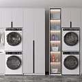 Modern White Bathroom Cabinet Rack With Washing Machines And Storage Cabinets In Neat Design