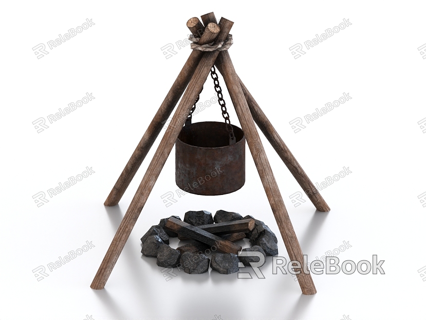 Iron pot cooking pot cooking fireplace bonfire hanging pot charcoal fire model