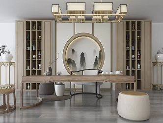 New Chinese Style Tea Table and Chair Desk and Chair 3d model